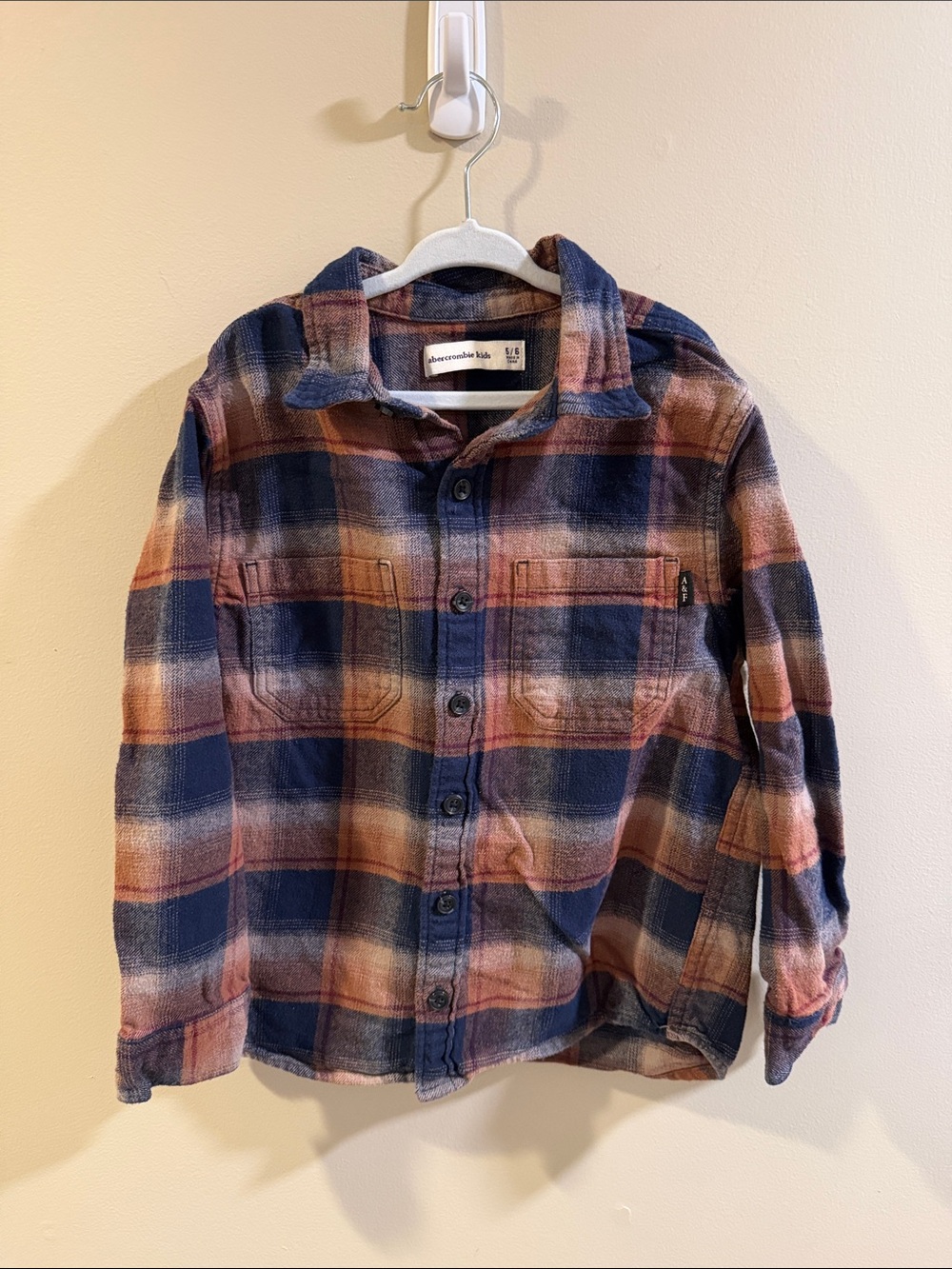 abercrombie kids navy and rust plaid button-down shirt